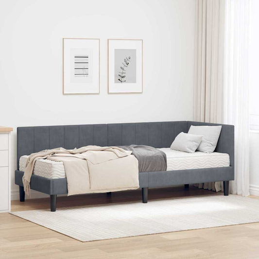 Hjørnesengramme Med Madras Mørkegrå 80 X 200 Cm Fløjl - Hovedbillede
