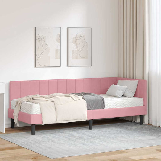 Hjørnesengramme Med Madras Lyserød 80 X 200 Cm Fløjl - Hovedbillede