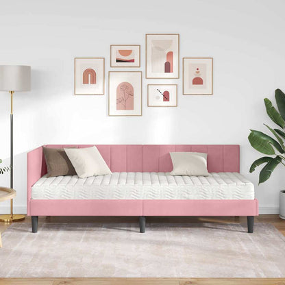 Hjørnesengramme Med Madras Lyserød 80 X 200 Cm Fløjl - Billede 4