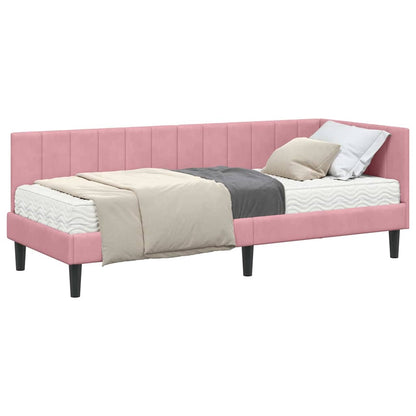 Hjørnesengramme Med Madras Lyserød 80 X 200 Cm Fløjl - Billede 3