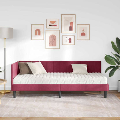 Hjørnesengramme Med Madras Vinrød 80 X 200 Cm Fløjl - Billede 4