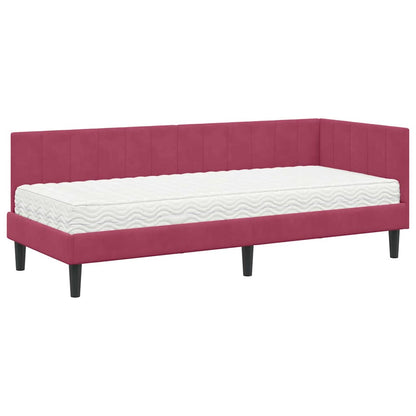 Hjørnesengramme Med Madras Vinrød 80 X 200 Cm Fløjl - Billede 2