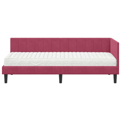 Hjørnesengramme Med Madras Vinrød 80 X 200 Cm Fløjl - Billede 5