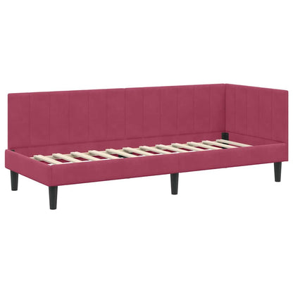 Hjørnesengramme Med Madras Vinrød 80 X 200 Cm Fløjl - Billede 6