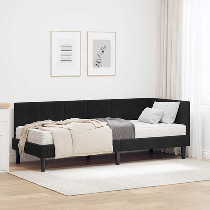 Hjørnesengramme Med Madras Sort 80 X 200 Cm Fløjl - Hovedbillede