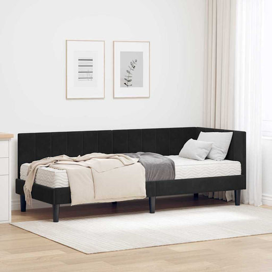 Hjørnesengramme Med Madras Sort 80 X 200 Cm Fløjl - Hovedbillede