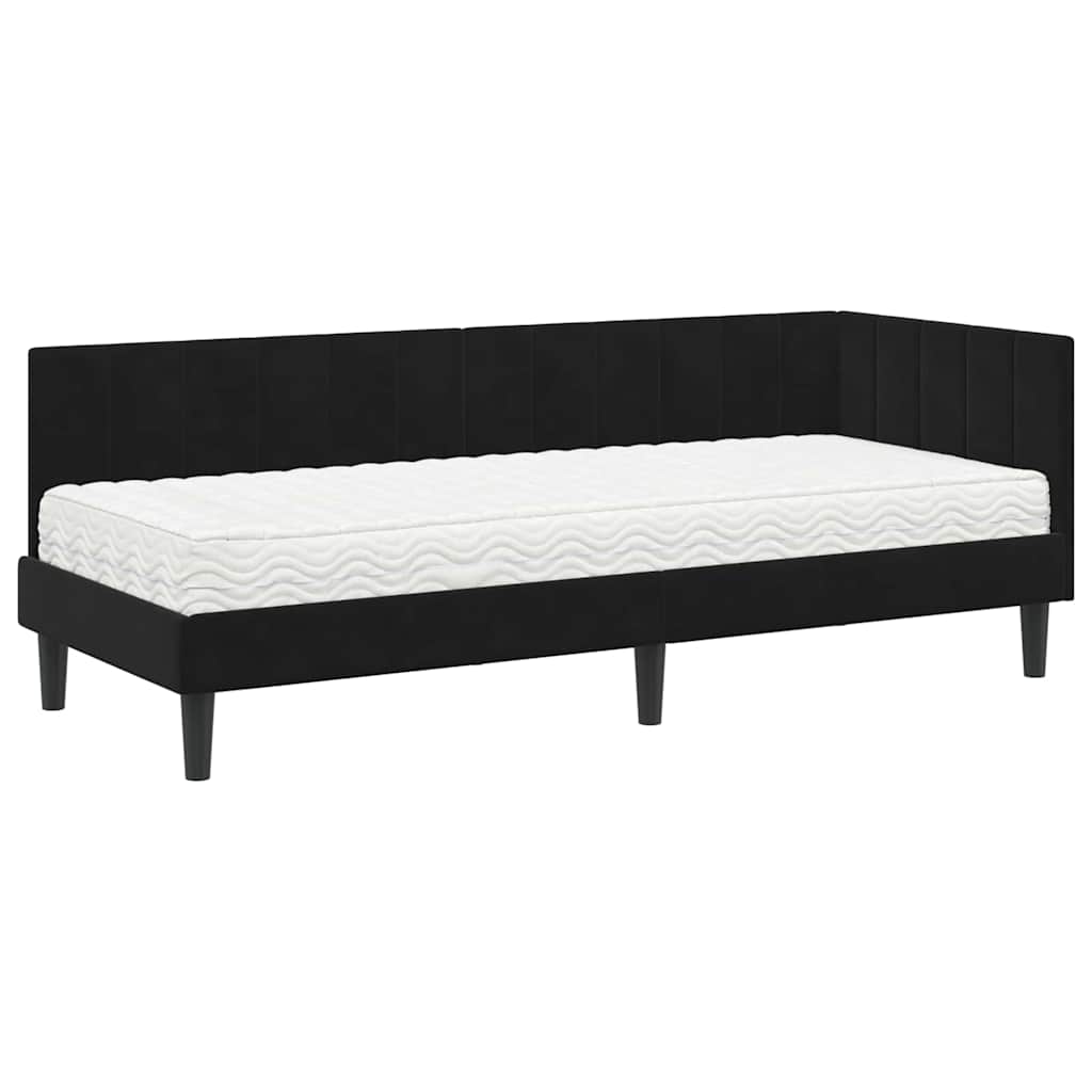 Hjørnesengramme Med Madras Sort 80 X 200 Cm Fløjl - Billede 2