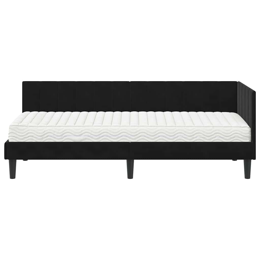 Hjørnesengramme Med Madras Sort 80 X 200 Cm Fløjl - Billede 5