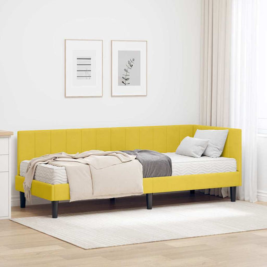 Hjørnesengramme Med Madras Med Hovedgærde Gul 80 X 200 Cm Fløjl - Hovedbillede