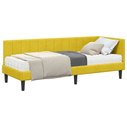 Hjørnesengramme Med Madras Med Hovedgærde Gul 80 X 200 Cm Fløjl - Billede 3