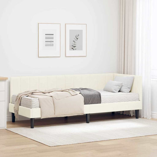 Hjørnesengramme Med Madras Creme 80 X 200 Cm Fløjl - Hovedbillede