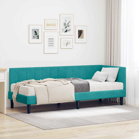 Hjørnesengramme Med Madras Turkis 80 X 200 Cm Fløjl - Hovedbillede