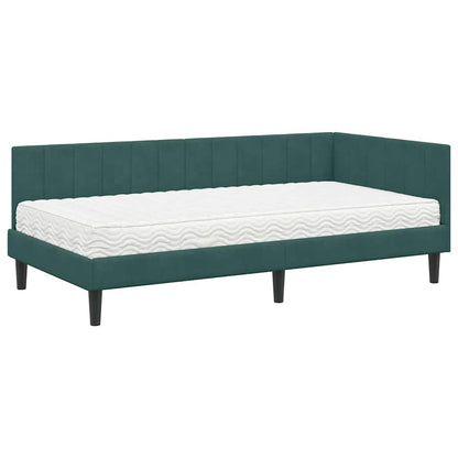 Hjørnesengramme Med Madras Mørkegrøn 90 X 190 Cm Fløjl - Billede 2