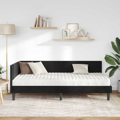 Hjørnesengramme Med Madras Sort 90 X 190 Cm Fløjl - Billede 4