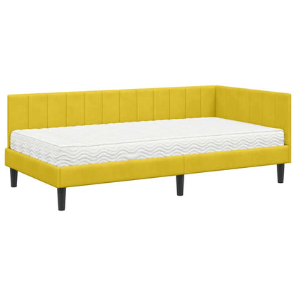 Hjørnesengramme Med Madras Med Hovedgærde Gul 90 X 190 Cm Fløjl - Billede 2