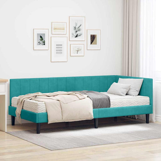 Hjørnesengramme Med Madras Turkis 90 X 190 Cm Fløjl - Hovedbillede