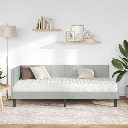 Hjørnesengramme Med Madras Lysegrå 90 X 200 Cm Fløjl - Billede 4