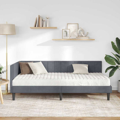 Hjørnesengramme Med Madras Mørkegrå 90 X 200 Cm Fløjl - Billede 4
