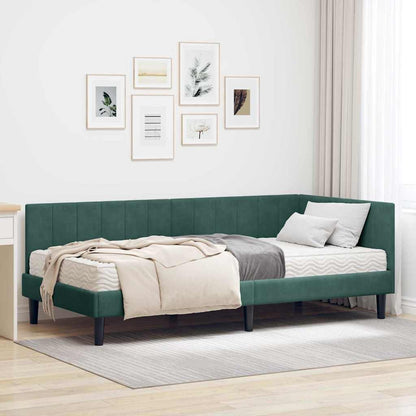 Hjørnesengramme Med Madras Mørkegrøn 90 X 200 Cm Fløjl - Hovedbillede