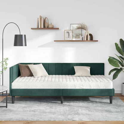 Hjørnesengramme Med Madras Mørkegrøn 90 X 200 Cm Fløjl - Billede 4