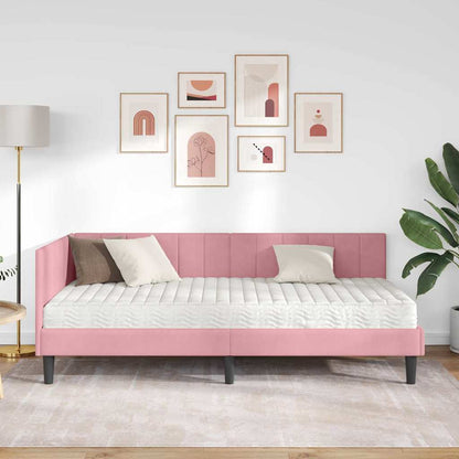 Hjørnesengramme Med Madras Lyserød 90 X 200 Cm Fløjl - Billede 4