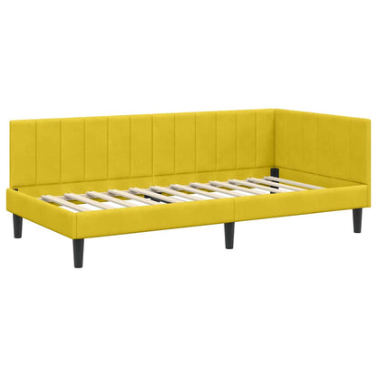 Hjørnesengramme Med Madras Med Hovedgærde Gul 90 X 200 Cm Fløjl - Billede 6
