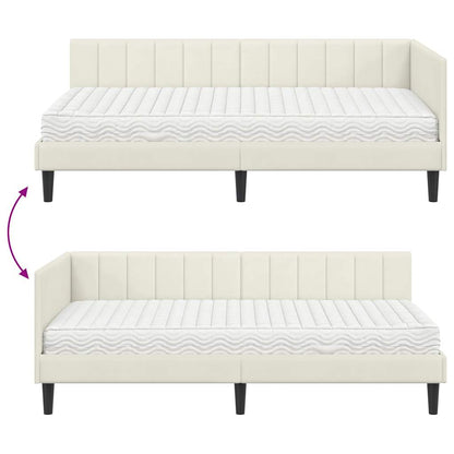 Hjørnesengramme Med Madras Creme 90 X 200 Cm Fløjl - Billede 12