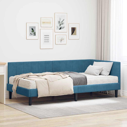 Hjørnesengramme Med Madras Blå 100 X 200 Cm Fløjl - Hovedbillede