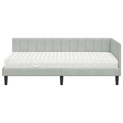 Hjørnesengramme Med Madras Lysegrå 100 X 200 Cm Fløjl - Billede 5