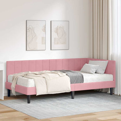 Hjørnesengramme Med Madras Lyserød 100 X 200 Cm Fløjl - Hovedbillede
