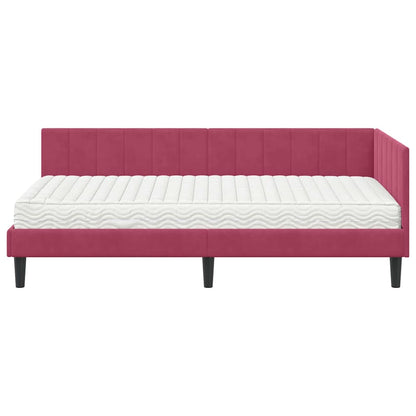 Hjørnesengramme Med Madras Vinrød 100 X 200 Cm Fløjl - Billede 5