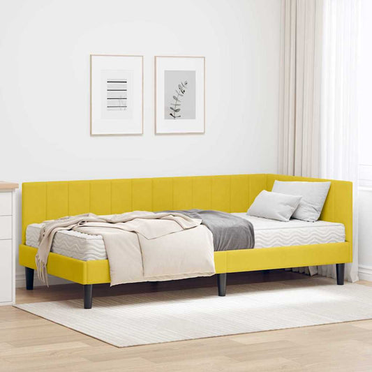 Hjørnesengramme Med Madras Gul 100 X 200 Cm Fløjl - Hovedbillede