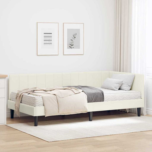 Hjørnesengramme Med Madras Creme 100 X 200 Cm Fløjl - Hovedbillede