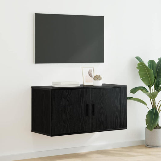 Vægmonteret TV Skab Sort Eg 80 X 34,5 X 40 Cm Konstrueret Træ - Hovedbillede