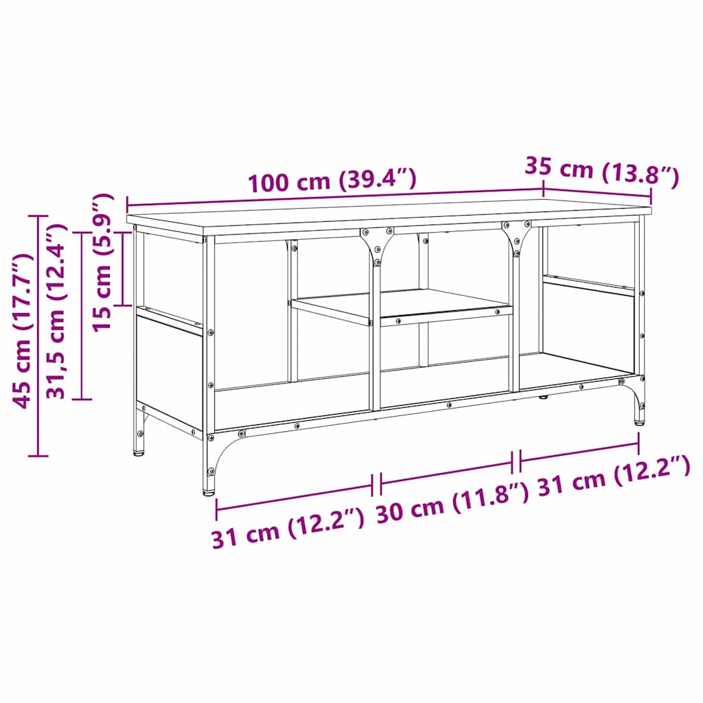 Tv-skab 100 X 35 X 45 Cm Ingeniørt Træ Og Jern - Billede 11