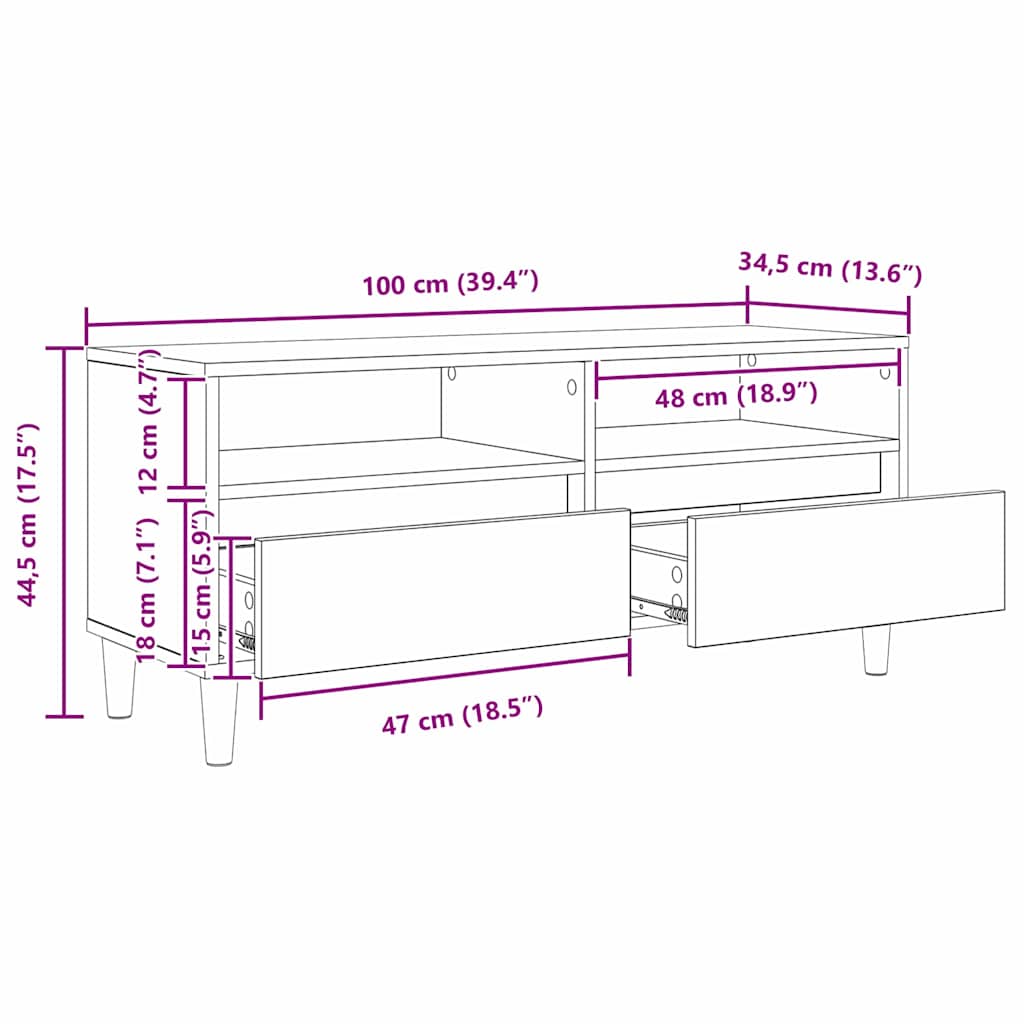 Tv-skab 100 X 34,5 X 44,5 Cm Konstrueret Træ - Billede 12