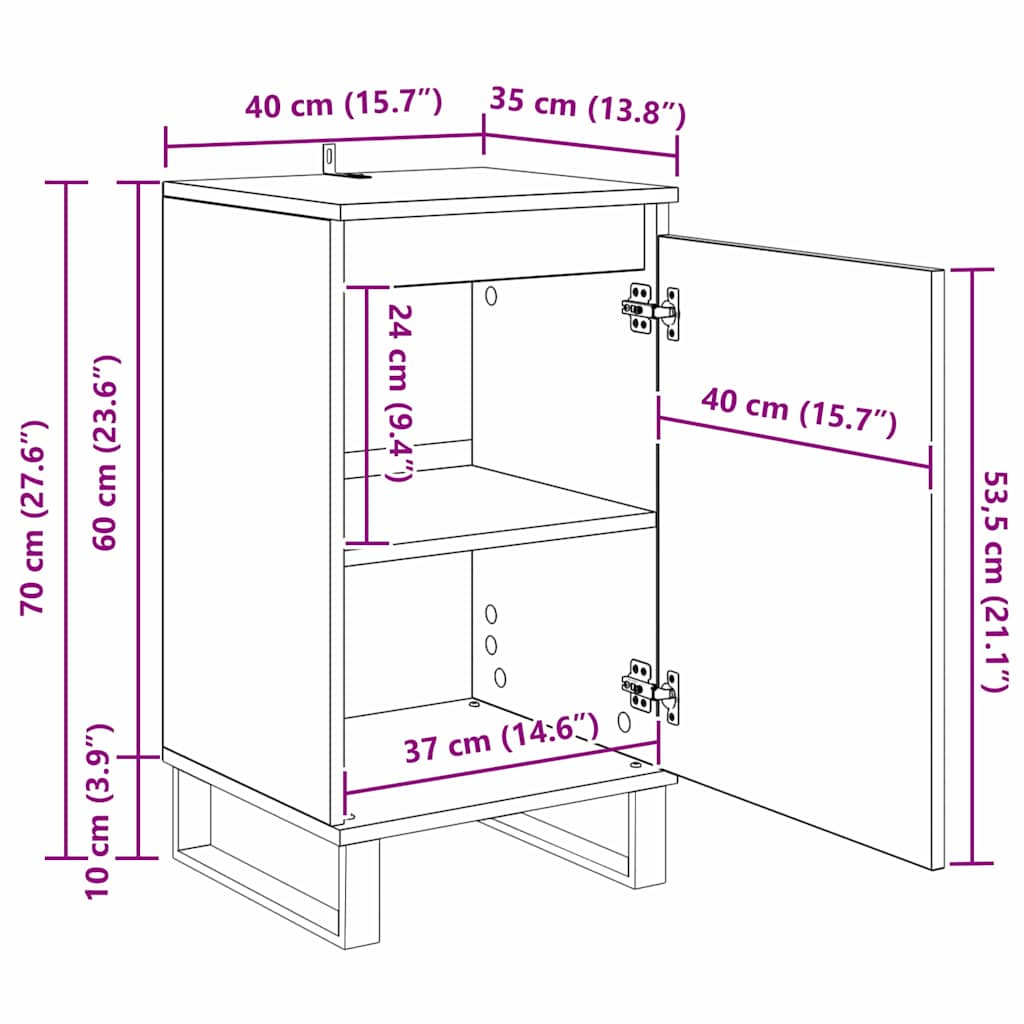 Sideboard 40 X 35 X 70 Cm Konstrueret Træ - Billede 15