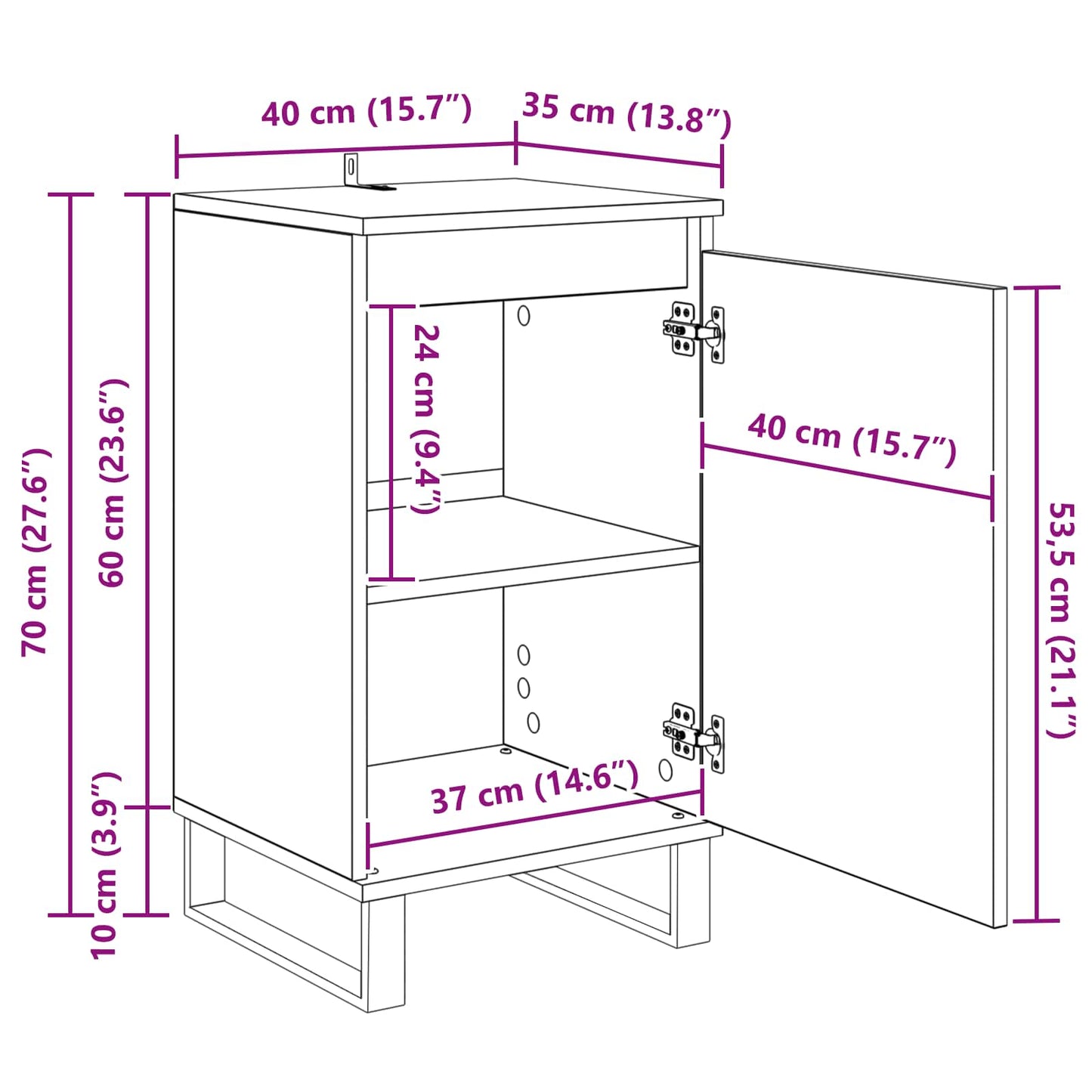 Sideboard 40 X 35 X 70 Cm Konstrueret Træ - Billede 14