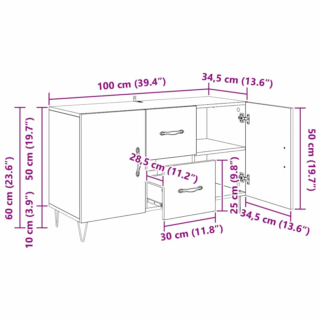 Sideboard Artisan Egetræ 100 X 36 X 60 Cm Konstrueret Træ - Billede 12