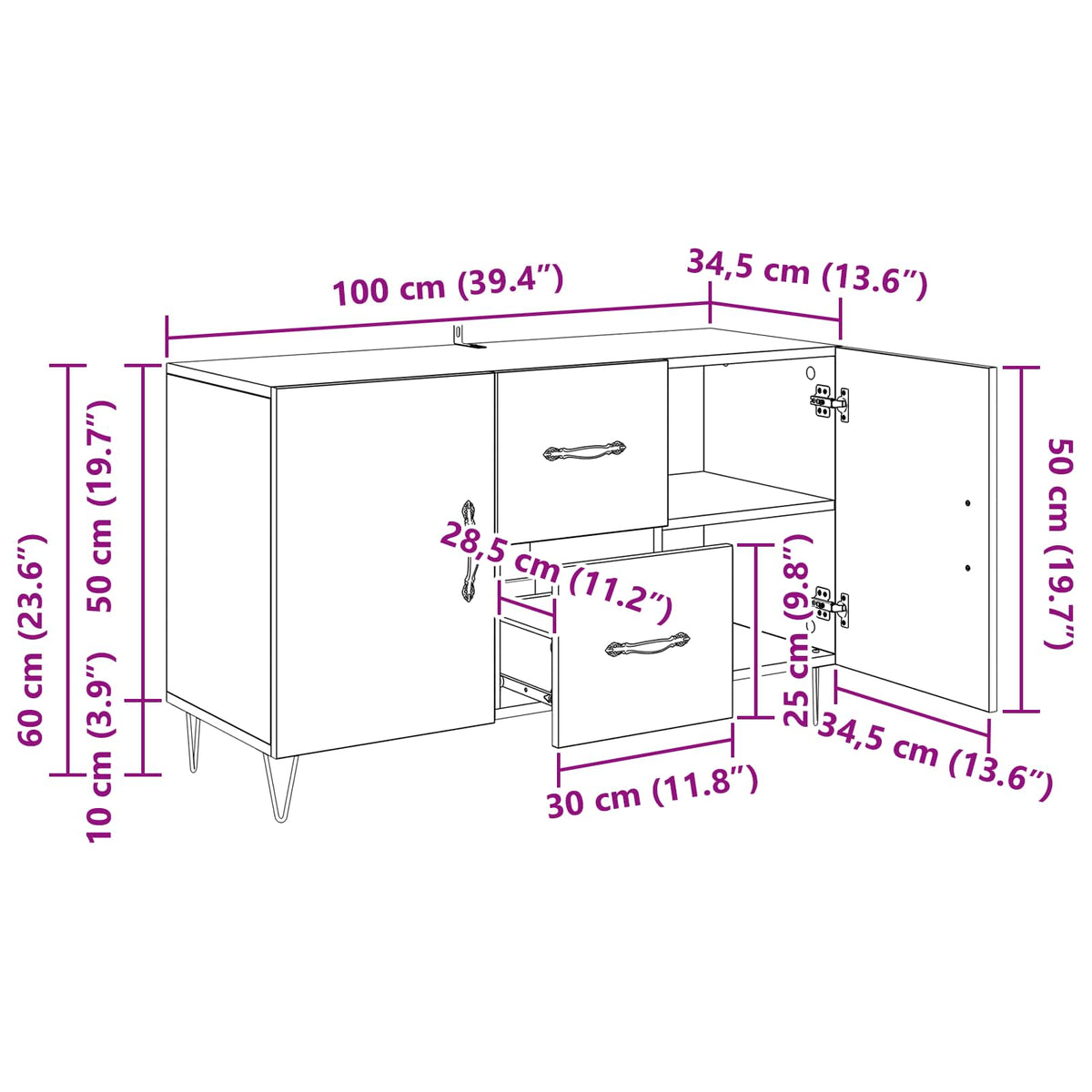Sideboard Artisan Egetræ 100 X 36 X 60 Cm Konstrueret Træ - Billede 11