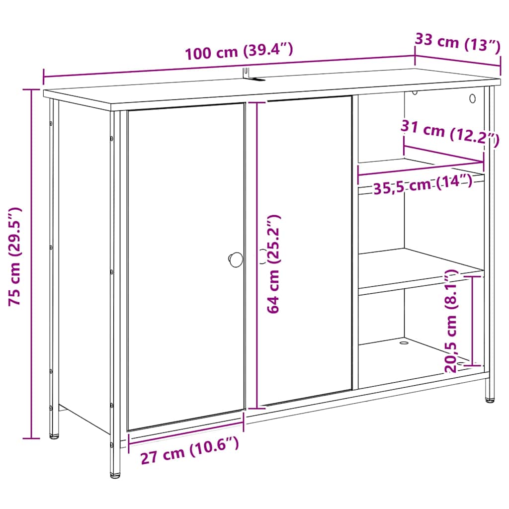 Sideboard 100 X 33 X 75 Cm Konstrueret Træ - Billede 16