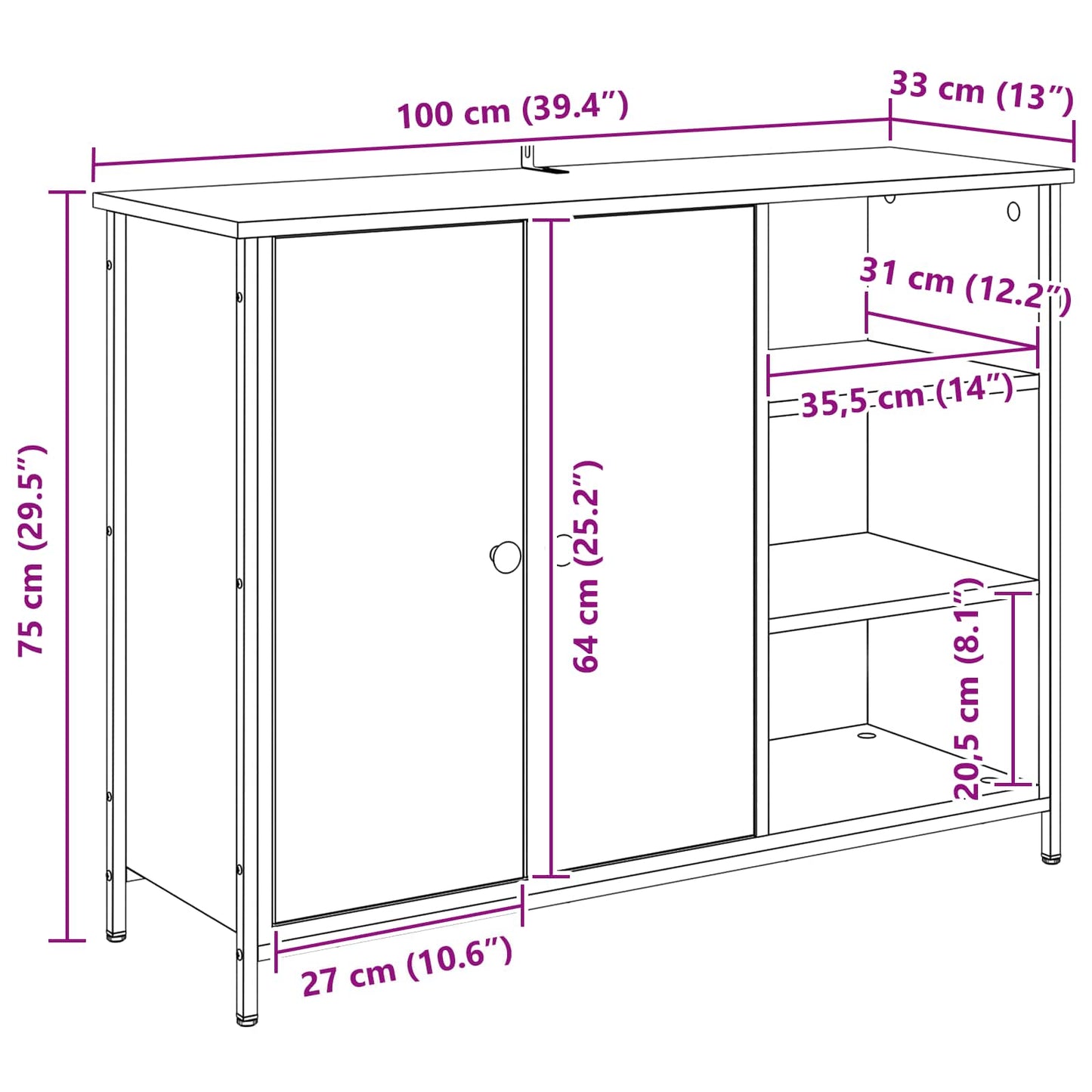 Sideboard 100 X 33 X 75 Cm Konstrueret Træ - Billede 15
