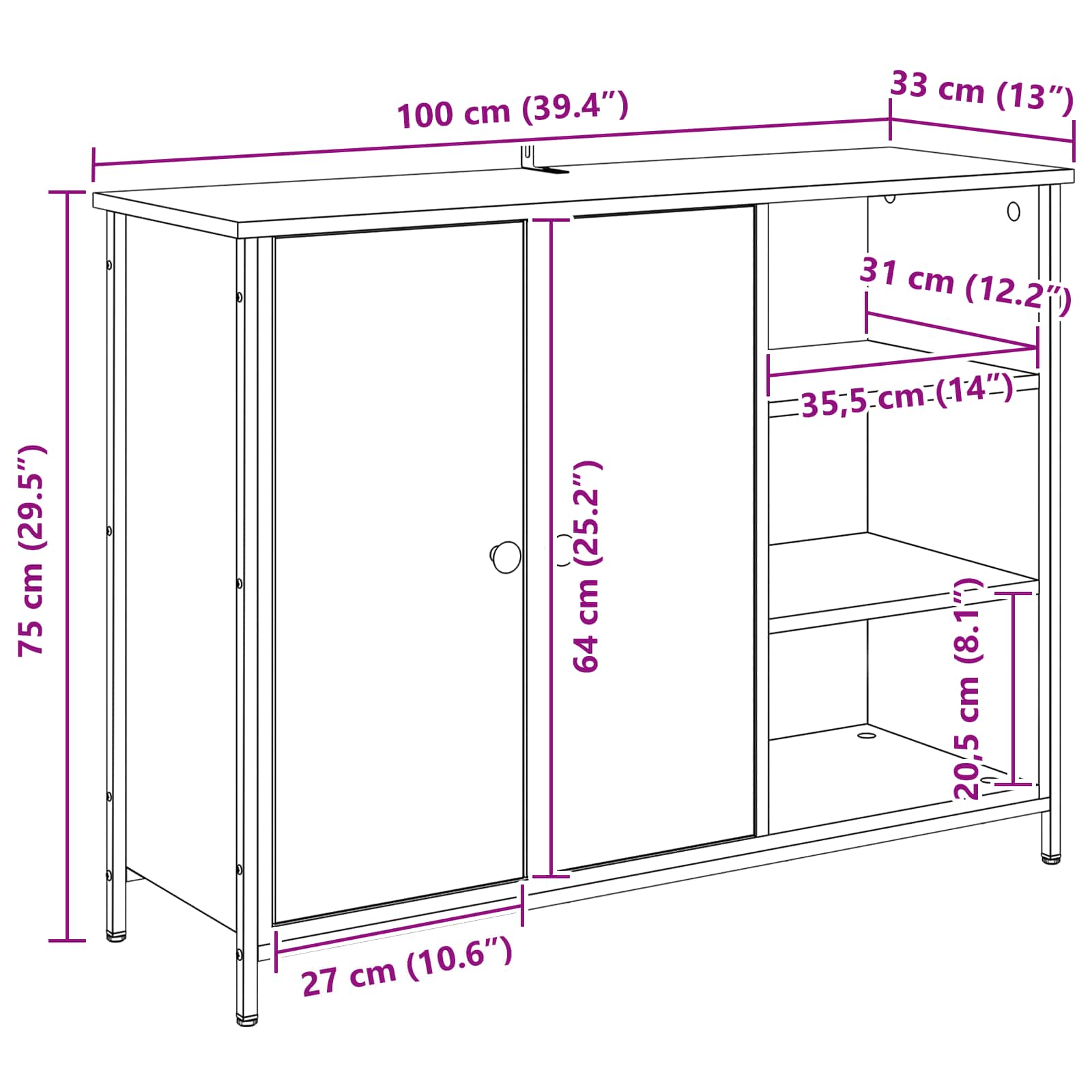 Sideboard 100 X 33 X 75 Cm Konstrueret Træ - Billede 15