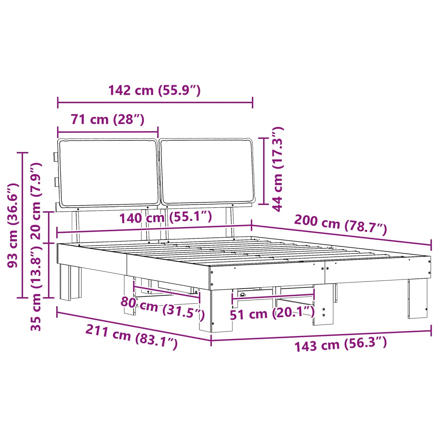 Sengestel Med Polstret Hovedgavl 140 X 200 Cm - Billede 11