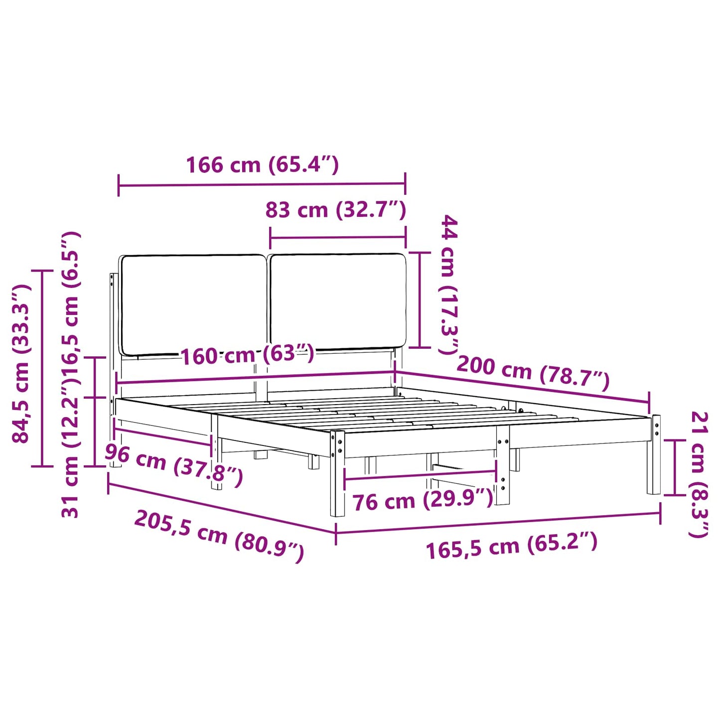 Sengestel Med Polstret Hovedgavl 160 X 200 Cm - Billede 11
