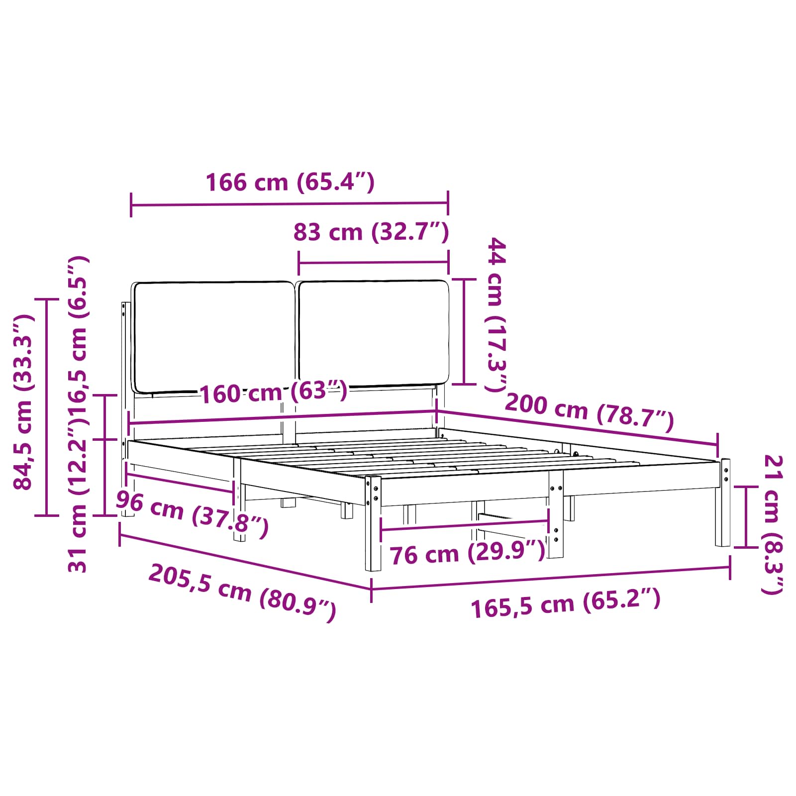 Sengestel Med Polstret Hovedgavl 160 X 200 Cm - Billede 11