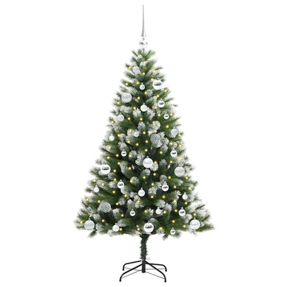 Kunstigt Hængslet Juletræ Med Flocked Sne Og Hvid 150 Cm - Billede 3