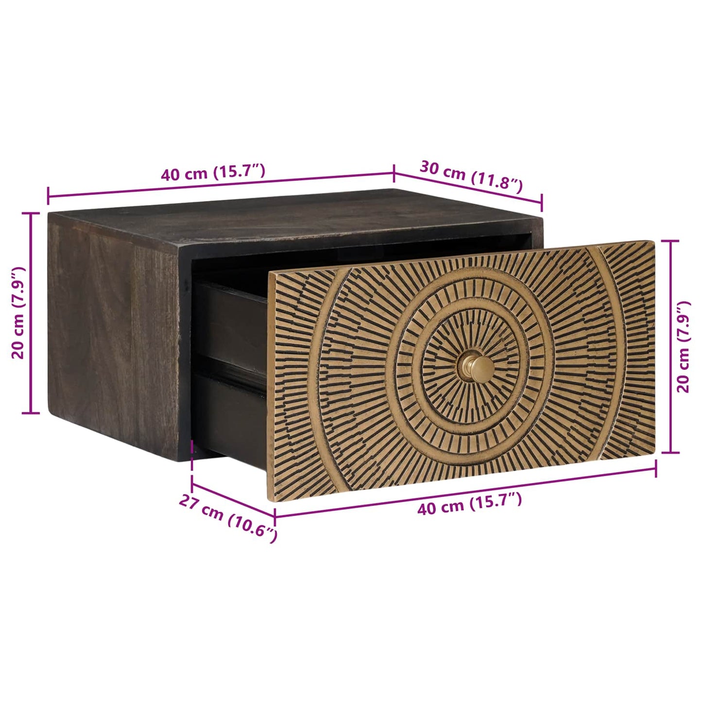 Håndlavet Natbord Kaffe 40 X 30 X 20 Cm Massivt Mangotræ - Billede 12