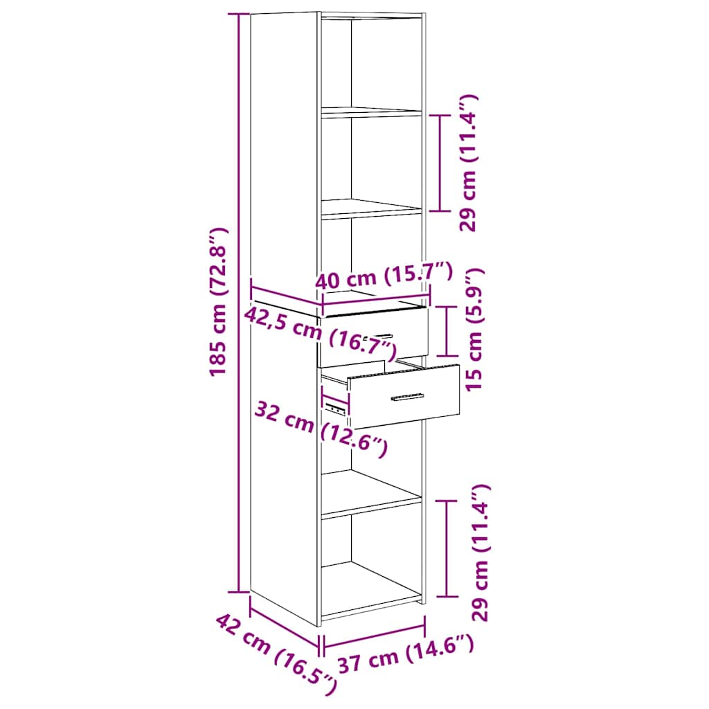 Highboard 40 X 42,5 X 185 Cm Konstrueret Træ - Billede 13