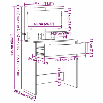 Soveværelsessminkeborde 80 X 39,6 X 135 Cm Konstrueret Træ - Billede 13